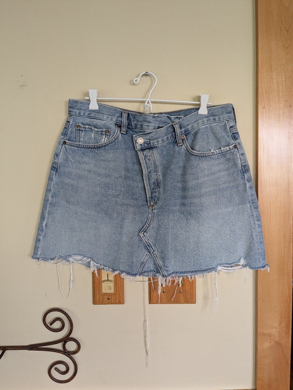 Agolde Denim jean skirt Button Fly Criss Style Asymmetrical Buttons Women's 31